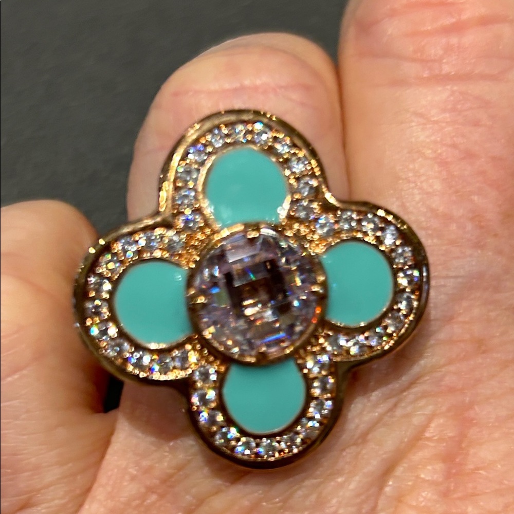 Lauren G Adams Statement  Gold and Turquoise Flower Ring size 8